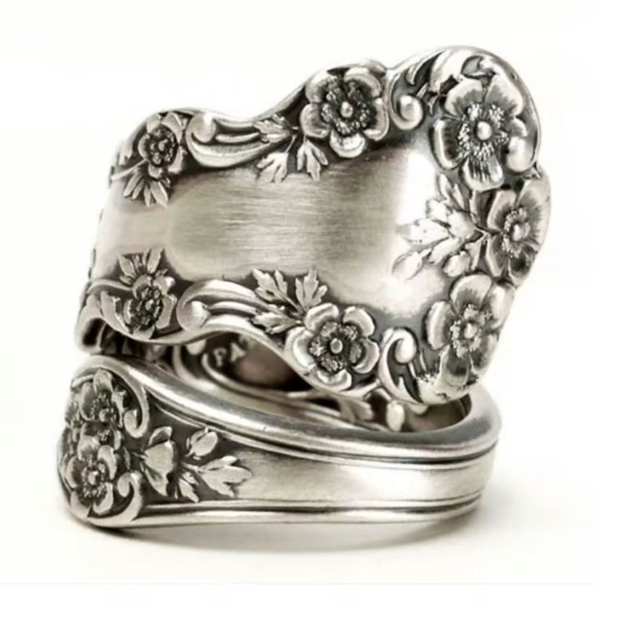 Vintage Brass Spoon Ring with Engrave Flower